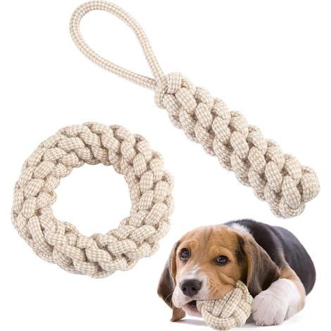 Lot de 2 jouets jaune pour chien – Jouets à mâcher et à tirer pour petits chiens, en corde (1/5)