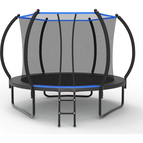 Trampoline rond 305 cm avec filet de sécurité et échelle, pour jardin extérieur, certifié EN 71-14 et CE, noir et bleu – idéal famille CHICFURN (1/5)