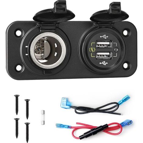 12V / 24V Panneau de Prise de Chargeur de Voiture QC 3.0 Prise de Chargeur Rapide de Voiture USB avec Prise de Courant Allume-Cigare 2 en 1 pour Camion Caravane Bateau RV