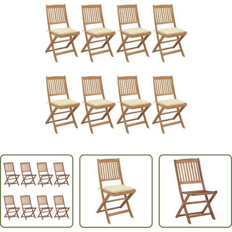 Chaise pliante - Chaises pliables de jardin lot de 8 avec coussins Bois d'acacia (1/5)