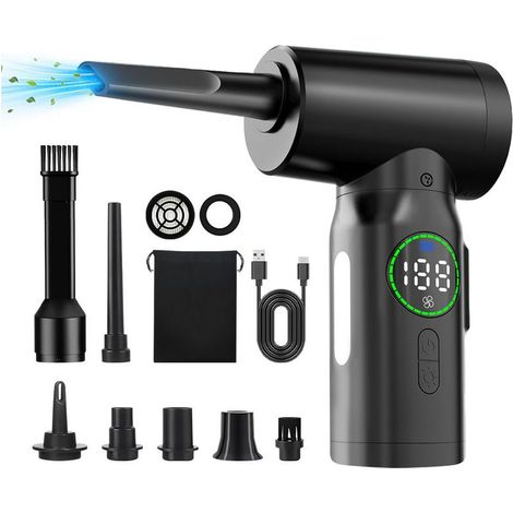 Souffleur Air Comprimé Sans Fil, 8 en 1 Souffleur PC Électrique 7500 mAh, 9000Pa, 3 Vitesses et Affichage LED, pour Clavier, Voiture