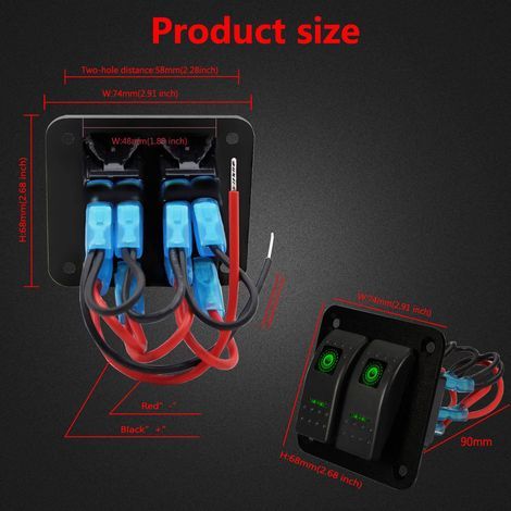 Panneau à double interrupteur à bascule 12-24 V avec LED verte universel pour voiture, bus, camion, bateau, balayeuse, arroseur, yacht (1/4)