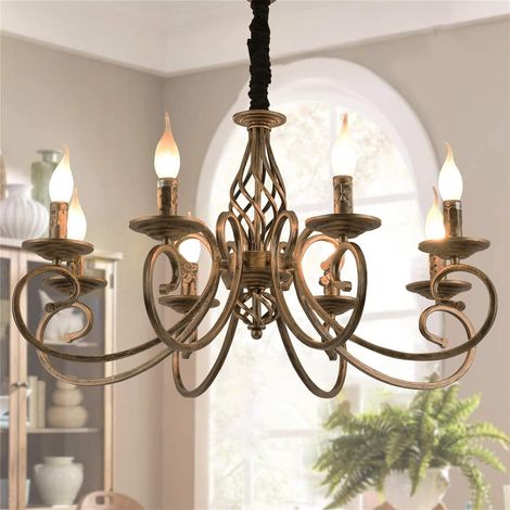 Lustres Rustiques Bougies Campagne Française Lustre Vintage en Fer Suspension Luminaire Lumière Suspendue pour Cuisine de Ferme Îlot Salle à Manger Chambre Bronze 8 Lumières (1/5)