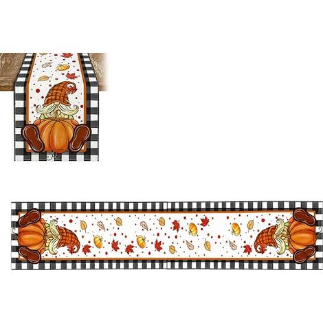 Chemin de Table Lin Motif Citrouille Carreaux décoration Automne 33x183 cm (1/5)