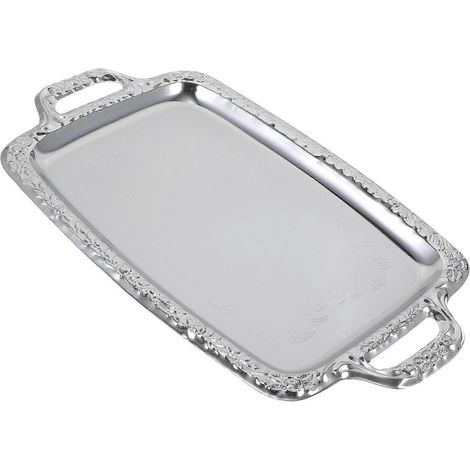 Plateau de service en métal pour salon, 1 pièce, avec rangement pour aliments.-39.00X23.00X1.70CM-Silver (1/3)