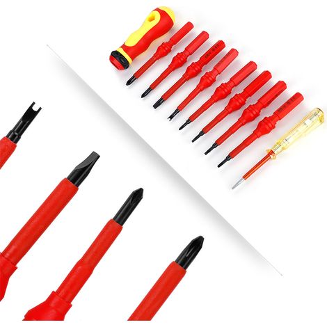 Le kit de tournevis isolés 10 en 1 pour électricien comprend un stylo testeur, des outils manuels, un jeu de tournevis et un tournevis haute tension de 500 V. (1/4)