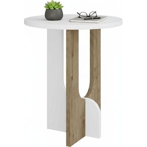 Dmora - Wohnzimmertisch Nysa, Niedriger Wohnzimmertisch, Kaffeeregal, Couchtisch für Sofa, 40x40h47 cm, Weiß und Eiche, mit verstärkter Verpackung (1/5)