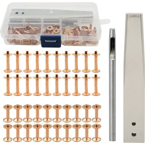 Copper Rivet Burr Kit, Copper Rivets with Setters, Rustproof Studs, DIY Leather Craft Tool for Garment Bags, Belts, Style C (1/5)