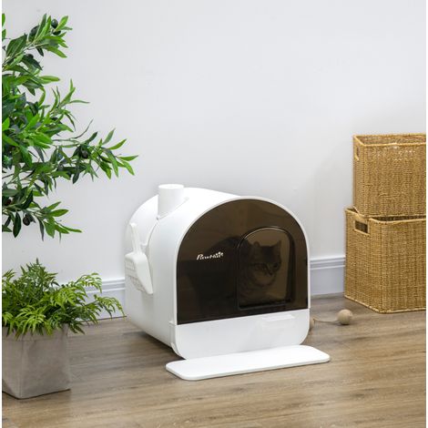 Litière pour chat fermée avec couvercle, tapis de propreté, bac à litière en plastique blanc, facile à nettoyer, 43 x 44 x 47 cm, pour chats jusqu’à 2 kg  CHICFURN (1/5)