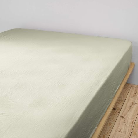 Drap housse double gaze de coton vert d'eau 160x200 cm (1/2)