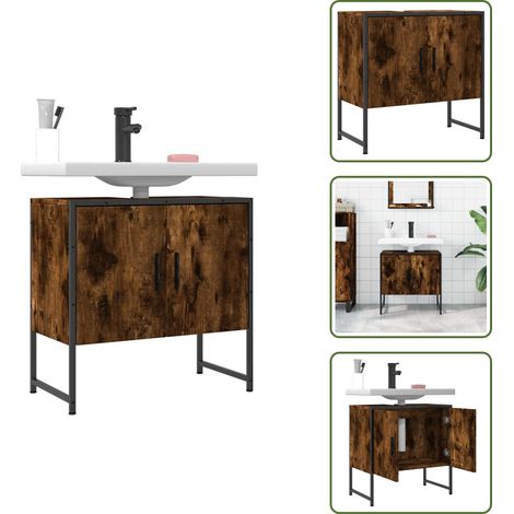 The Living Store Armoire lavabo de salle de bain chêne fumé 60x33x60 cm - Meuble Lavabo - Armoire Salle De Bain - Placard Lavabo - Meuble Salle De Bain - Rangement Salle De Bain