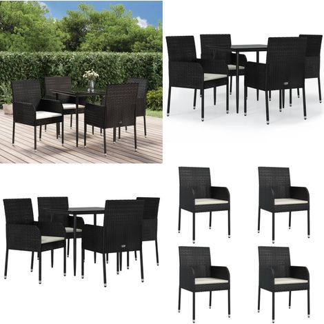 5-tlg. Garten-Essgruppe mit Kissen Schwarz Poly Rattan - Gartenessgruppe - Gartenmöbel (1/5)
