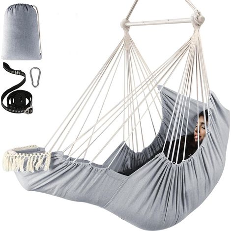 190x100CM Balançoire Hamac Spacieuse,Chaise Suspendue Intérieur Extérieur Avec mousqueton,Charge 250kg,Idéal pour chambre,balcon ou camping (1/5)