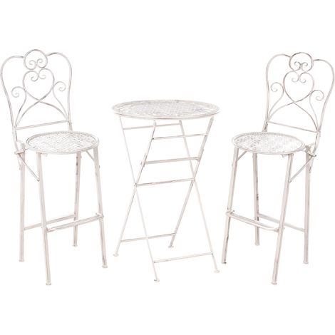 Conjunto de bar para jardín mesa de metal 2 sillas plegables aspecto envejecido beige claro Trieste