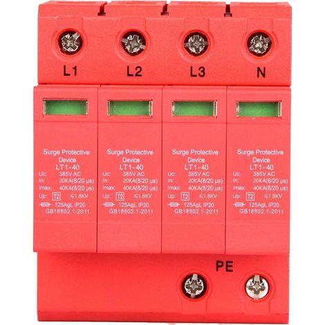Protecteur de surtension solaire PV, Parafoudre Basse Tension de Protection Contre Les Surtensions 4P 40/80KA 385V parafoudre basse tension pour maison(4P40KA) (1/5)
