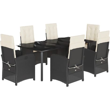 Ensemble à manger de jardin coussins 7pcs Noir Résine tressée (1/5)