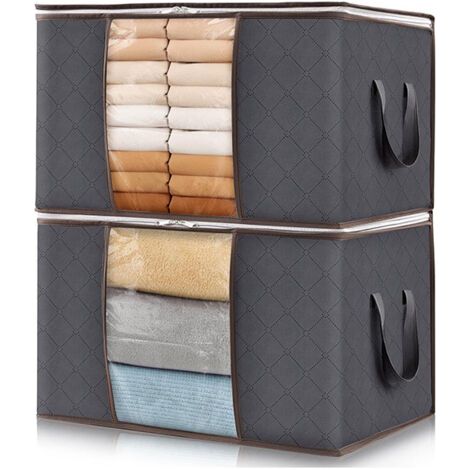 QORVA-Lot de 6 sacs de rangement pour vêtements, carton de déménagement, conteneur pour vêtements, couvertures et couettes, boîte pliable avec poignée renforcée, gris