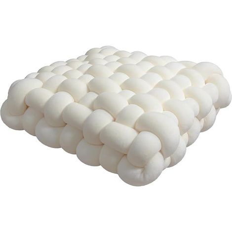 Coussin noué carré tissé Main - Coussin de Sol bohème en Velours Doux, Coussin décoratif noué Artisanal pour canapé, Salon, Chambre, Baie vitrée, 2 Tailles, Couleur Crème(Beige,30x33x12cm)
