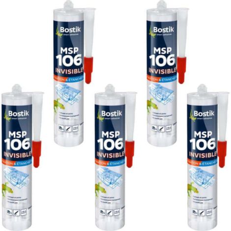 Lot de 5 mastics BOSTIK MSP 106 - Polymère fixation et étanchéité - transparent - 290 ml