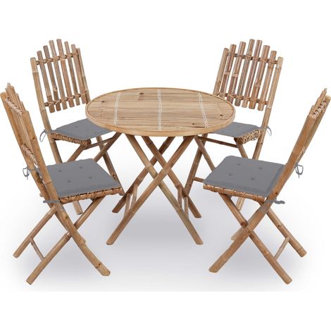 FIMEI Mobilier à dîner d'extérieur pliable 5 pcs avec coussins Bambou (1/5)