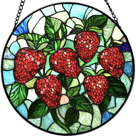 Décoration en verre teinté sur le thème de la fraise pour chambre à coucher, salon, rebord de fenêtre, verre martelé à la main (1/2)