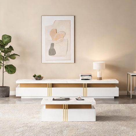 Meuble TV et table basse blancs en panneaux de particules 100 x (1/5)