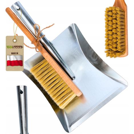 Juego de recogedor de metal + cepillo de cerdas naturales