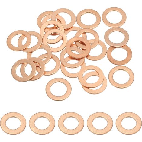 Joint Cuivre M10, 25 Pièces 10mm ID 16mm OD 1mm D'Épaisseur Rondelle Plate Métrique pour Vis Boulon Bouchons de Vidange D'Huile (1/5)
