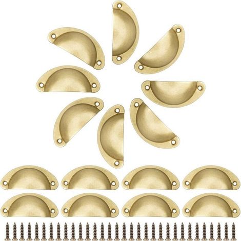 Lot de 16 poignées de porte rétro en forme de coquille de fer en laiton antique pour meubles de cuisine - Poignées de porte en métal vintage avec vis (1/4)
