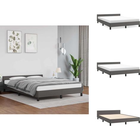 Bettgestell mit Kopfteil ohne Matratze Grau 140x190 cm - Bettsofa - Kopfteil - Kunstlederbett - Doppelbett - Boxspringbetten (1/5)