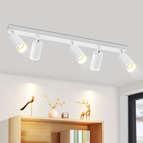 ZMH Spot de Plafond Blanc 5 Ampoules Salon Plafonnier Moderne Spot GU10 Spots Pivotant Plafonnier Intérieur en Métal Spots de Plafond pour Couloir Cuisine Chambre sans Ampoule (1/5)