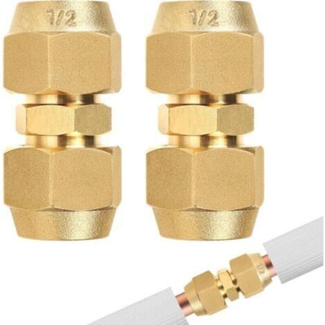 Lot de 2 rallonges de en cuivre de climatisation - 1/2" - Accessoires de climatisation - Double mamelon pour tuyaux en cuivre - Pas de soudure nécessaire - Connecteur de tuyaux en cuivre