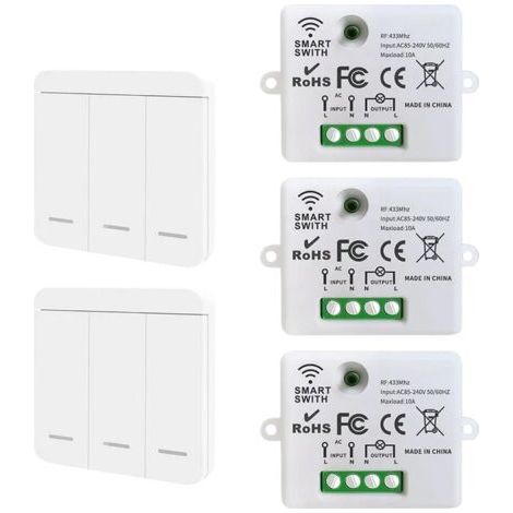 Interrupteur de télécommande sans fil - aucun câblage requis, portée de 20 à 50 m - 2 interrupteurs, 3 télécommandes (1/3)