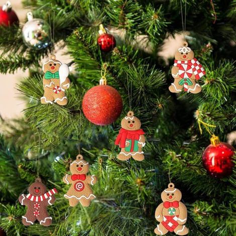 Lot de 12 décorations de Noël, bonhomme en pain d'épices, 7,6 cm, caoutchouc souple, avec corde de suspension, pour sapin et guirlande (1/5)