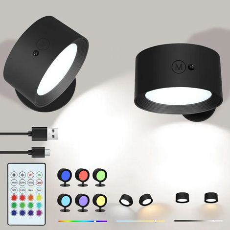 2 Pack Applique Murale Interieur/Exterieur,Lampe Murale LED avec de Contrôle Tactile, Lampe Murale sans fil (1/5)