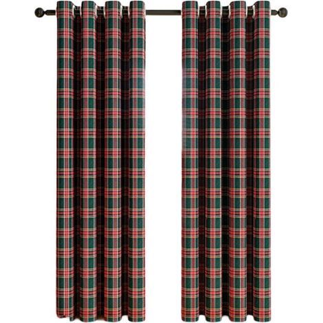 FENOPLASTICARideaux à Motif Tartan/Toile Écossais - Filtration Lumière - Design Fermier avec Oeillets - pour Cuisine et Séjour - Décoratif