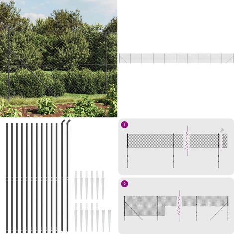 Clôture à mailles losangées avec ancrage anthracite 2x25 m - Clôture cyclonique - Clôture en acier galvanisé (1/5)