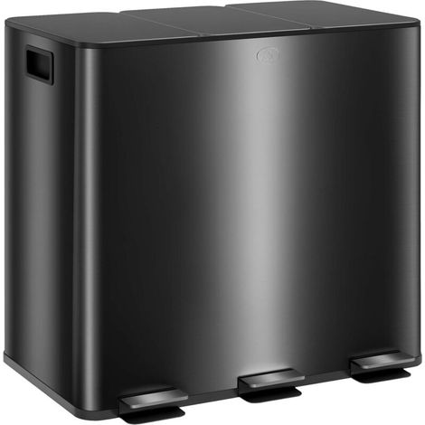 Poubelle de cuisine 45L avec 3 compartiments de 15L, couvercle, seaux intérieurs amovibles, 3 x 15L, noir (1/5)