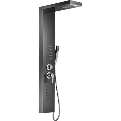 Saniverre – Colonne de douche hydromassante 4 jets en acier inoxydable – Douchette à main incluse – Buses en silicone anti-calcaire – Hauteur 125 cm