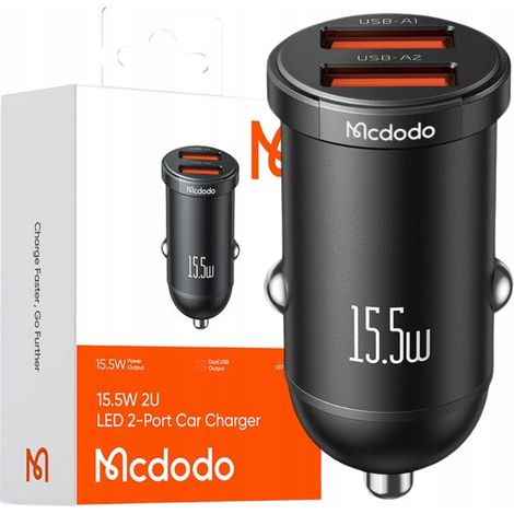 MCDODO Leistungsstarkes Schnell-Autoladegerät für kleine Handys, 2x USB, 15,5 W, LED