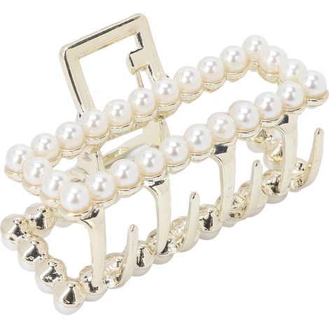 Pince à cheveux en alliage strass et perles imitation élégante, accessoire cheveux géométrique pour femme fille, cadeau anniversaire raffiné (1/5)
