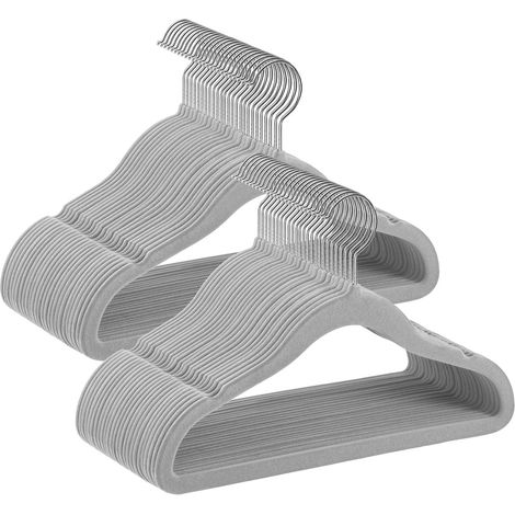 Cintres enfants lot de 50 en velours avec crochets antiglisse modèle enfant pour jupes robes pantalons t-shirts gris (1/5)