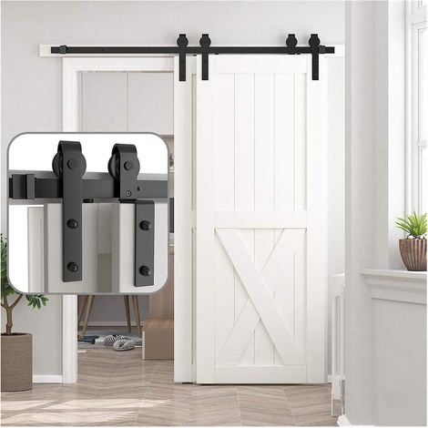 Kit de quincaillerie pour porte de grange Quincaillerie de porte de grange de voie de roulement de porte coulissante double de contournement, accessoire de porte en forme de J Facile à installer en do (1/5)
