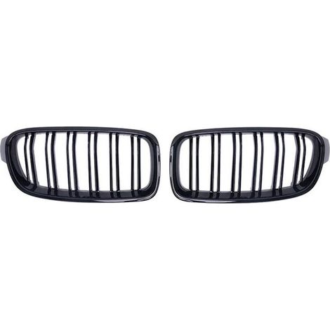 Kühlergrill in Hochglanzschwarz für BMW 3er F30, F31 und F35 (Modelljahre 2012–2018), aufgewertet mit doppelten horizontalen Streben, zentralem Grill...