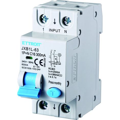 ETTROIT JX271663 Disjoncteur différentiel 1P+N 16A 300mA 220V-6KA