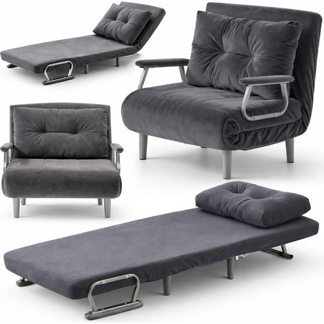Poltrona Divano Letto Singolo Reclinabile Grigio Rivestimento in Velluto a Coste (1/5)