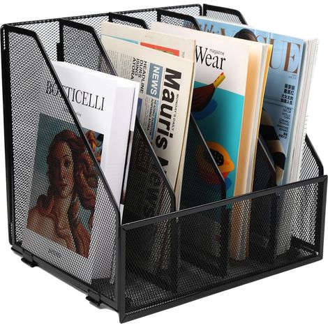 Organiseur de bureau à 4 compartiments, porte-revues vertical pour le rangement et le gain de place, rangement de dossiers pour le bureau et la maison, noir (1/5)