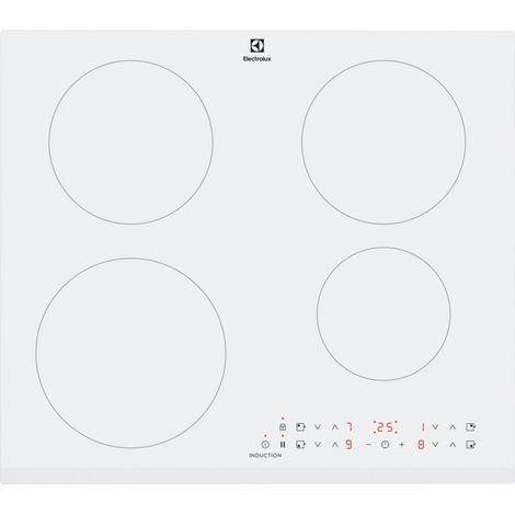 Electrolux – Plaque induction 60 cm 4 foyers – Puissance 7350 W – Contrôle tactile – Détection de casseroles – Fonction PowerBoost – Verre blanc