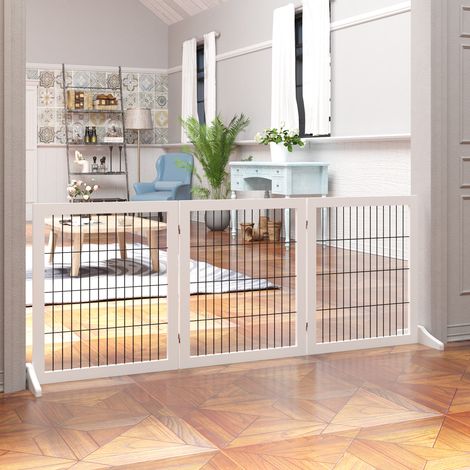 Barrière de sécurité pour chiens, grille de protection, barrière d'escalier 185 x 36 x 71 cm en bois de pin blanc, idéale pour la protection des portes et la sécurité des chiens (1/5)