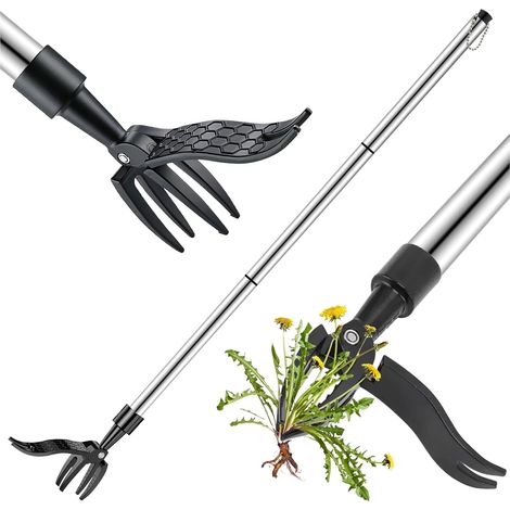 Desmalezadora manual de acero inoxidable con mango largo y 4 garras para césped y jardín. (1/5)